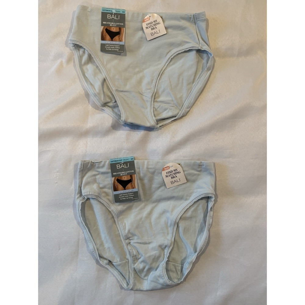 NEW Bali Breathable Cotton Hi-Cut Panty DFLEHC Women's Size 5 Small 2 Pair Blue